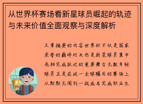 从世界杯赛场看新星球员崛起的轨迹与未来价值全面观察与深度解析