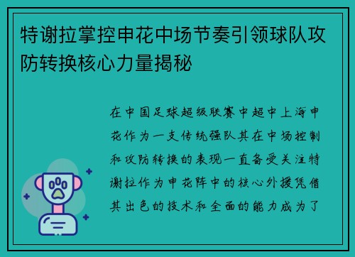 特谢拉掌控申花中场节奏引领球队攻防转换核心力量揭秘